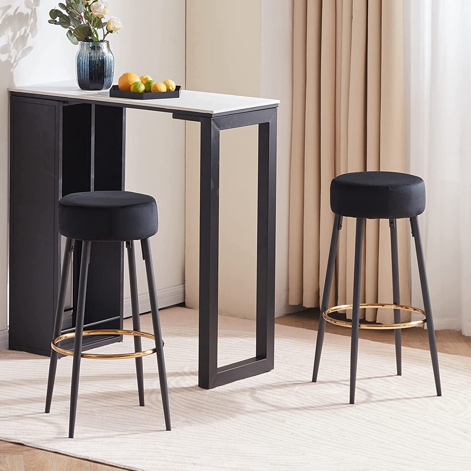 Duhome Elegant Lifestyle Modern 30" Round Velvet Bar Stool Upholstered Kitchen Counter Stool Set of 2 Black