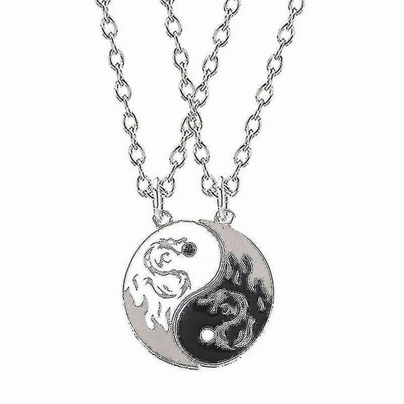 1Pair Dragon Pattern Couple Neckalces Stainless Steel Pendant Necklace Jewelry Yin Yang Tai Chi Shaped Pendants Necklace