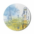 thumbnail image 1 of Paris Mouse Pad for Computers, Paris Theme Eiffel Tower and Hand Drawn Vintage Picture of Girl Print, Round Non-Slip Thick Rubber Modern Gaming Mousepad, 8" Round, Yellow Slate Blue, by Ambesonne, 1 of 2