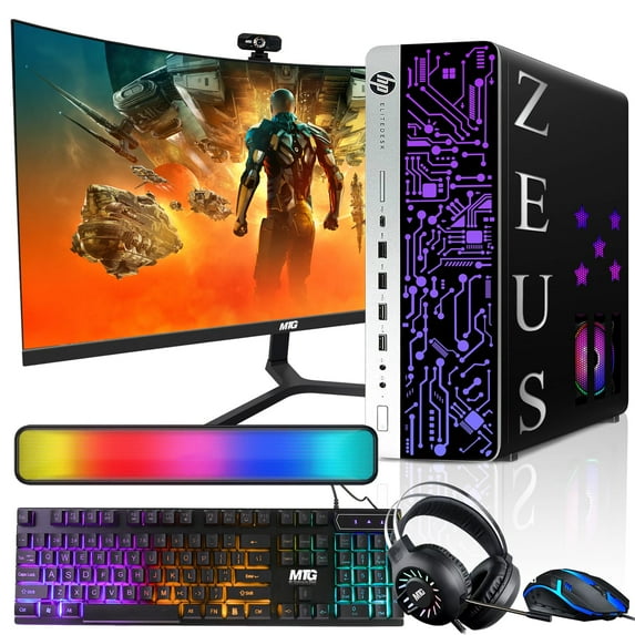 Restored HP G3 Gaming Desktop PC,Intel i7 6th Gen,GT 1030 2GB DDR5,16GB RAM,512GB SSD+2TB HDD,MTG 24 Inch Curved Gaming Monitor,RGB Kit,Windows 11 Pro
