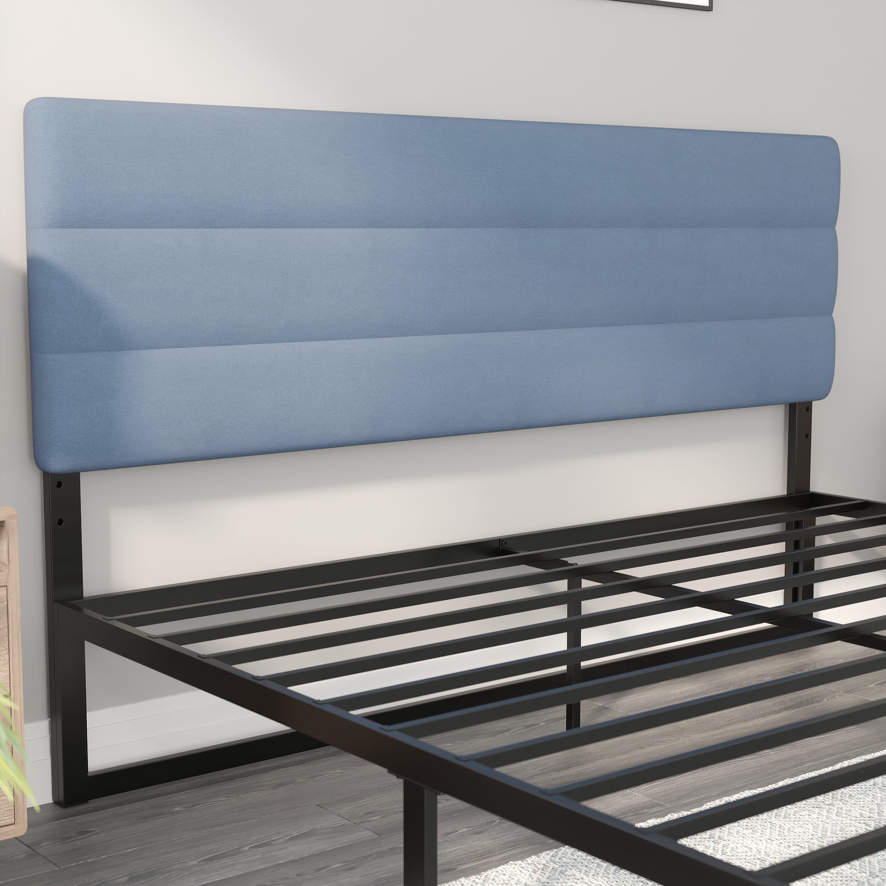 BizChair King Channel Stitched Fabric Upholstered Headboard, Adjustable Height from 44.5" to 57.25" - Blue
