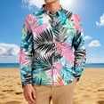 thumbnail image 4 of Donemore Men's Hawaiian Print Shirt Long Sleeve Notched Lapel Button Down with Pocket Beach Vacation Casual Style, 4 of 7