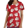 thumbnail image 2 of Women Christmas Scrub Tops Stretchy V-Neck Short Sleeve Cute Print Working Uniform Pull-On Tops with Pockets, XXXL, 2 of 5