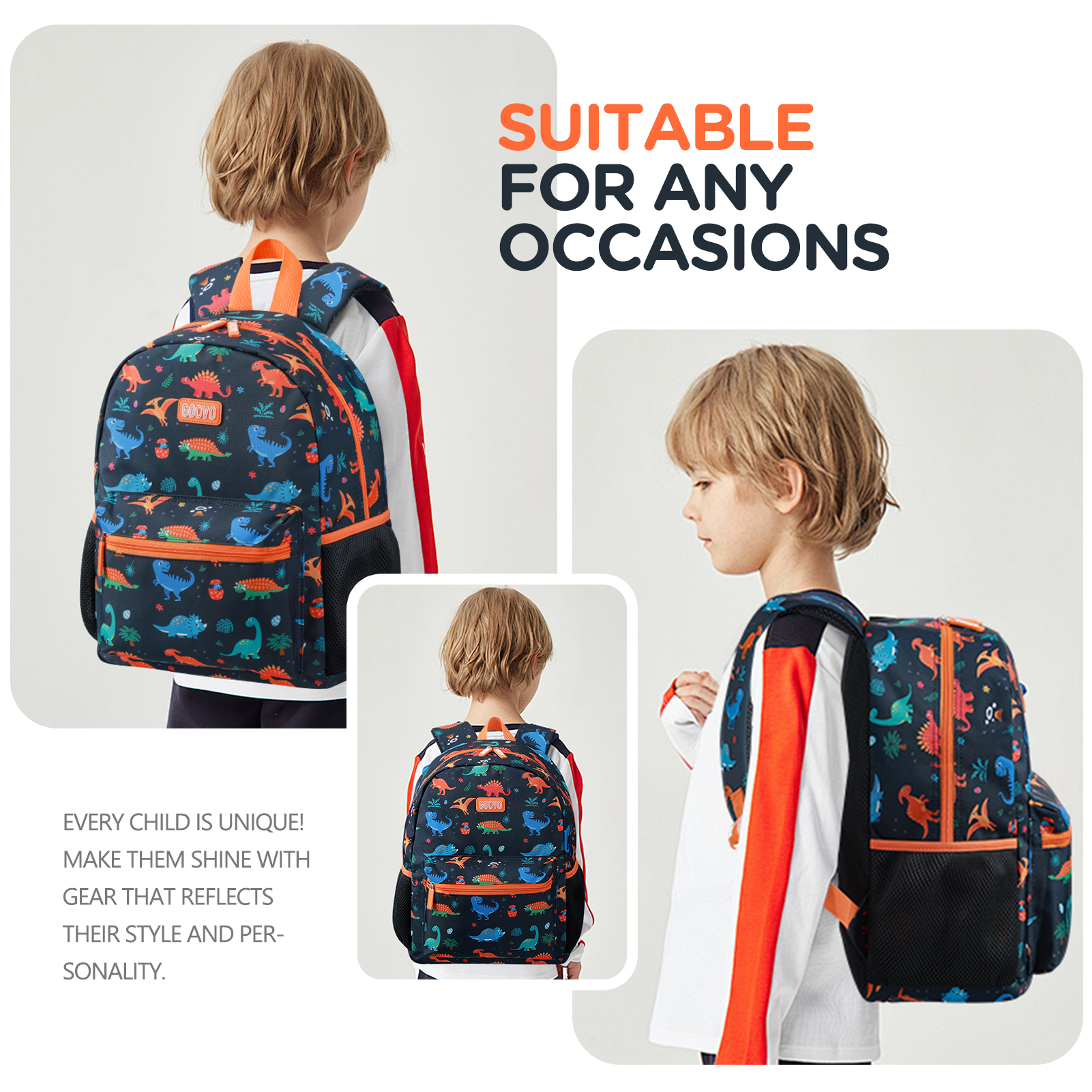 Mochila para niño, de dinosaurio, impermeable, para niños pequeños, para escuela 4