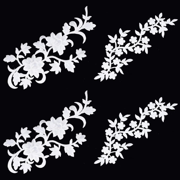 4 parches termoadhesivos de flores, 2 estilos, apliques bordados blancos, parches decorativos, parche bordado