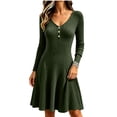 thumbnail image 2 of Tqcoqu Dresses for Women Long Sleeve Button V Neck Lightweight Ribbed Knit Casual Babydoll A Line Swing Flared Fall Dresses, 2 of 9