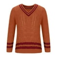 thumbnail image 4 of ZCFZJW Men's Casual V Neck Contrast Stripes Cable Knit Pullover Sweater Tops Trendy Fall Winter Long Sleeve Graphic Jumper Tops Orange S, 4 of 5