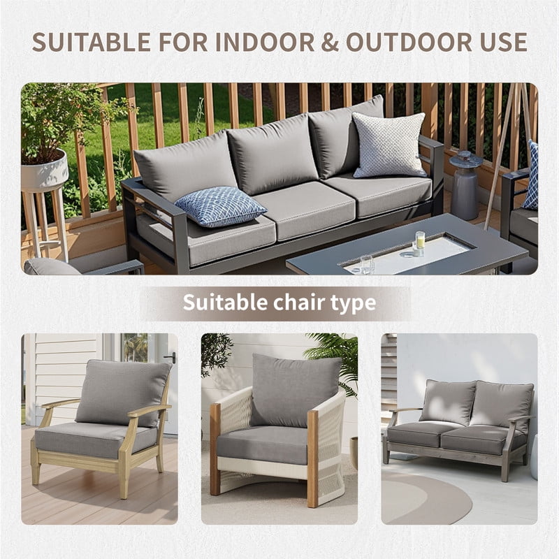 Giantfurnni Outdoor Deep Seat Cushion 24 X 24 X 6 Inch, Pack of 1, Patio Furniture Cushions with 6 Inch Foam Waterproof & Fade Resistant Perfect for Wicker Chair, Sofa, Couch, Gray
