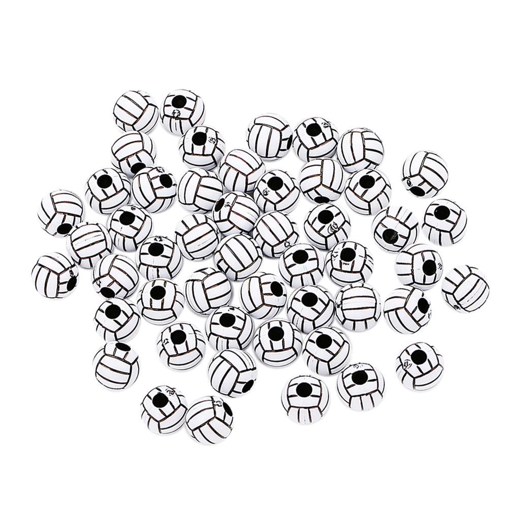 Abbraccia 4x50 Pieces Volleyball Design Round Acrylic Loose Large Hole Beads for Beading 4 Pcs