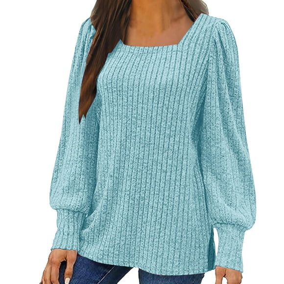Jsaierl Mujeres Casual Puff Camisas de Manga Larga 2025 Otoño Moda Side Split Cuello Cuadrado Tops Loose Fit Dressy Túnica Blusas