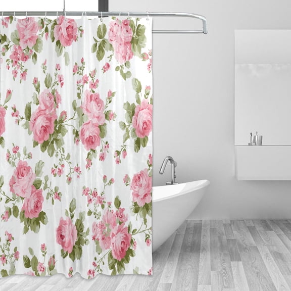 Chic Pink Roses Shower Curtains with 12 Hooks Waterproof Bathroom Decor 66" x 72"