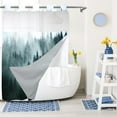thumbnail image 4 of Goodbath No Hook Shower Curtain with Snap in Liner,Nature Landscapes Misty Forest Trees Fabrci Shower Curtains, Double Layer, Mesh Top Window,71 x74 inches,Green, 4 of 8