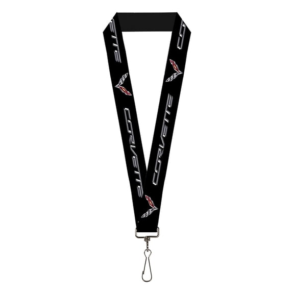 GM General Motors Lanyard, Corvette C7 Logo Black Silver Red, Elastic