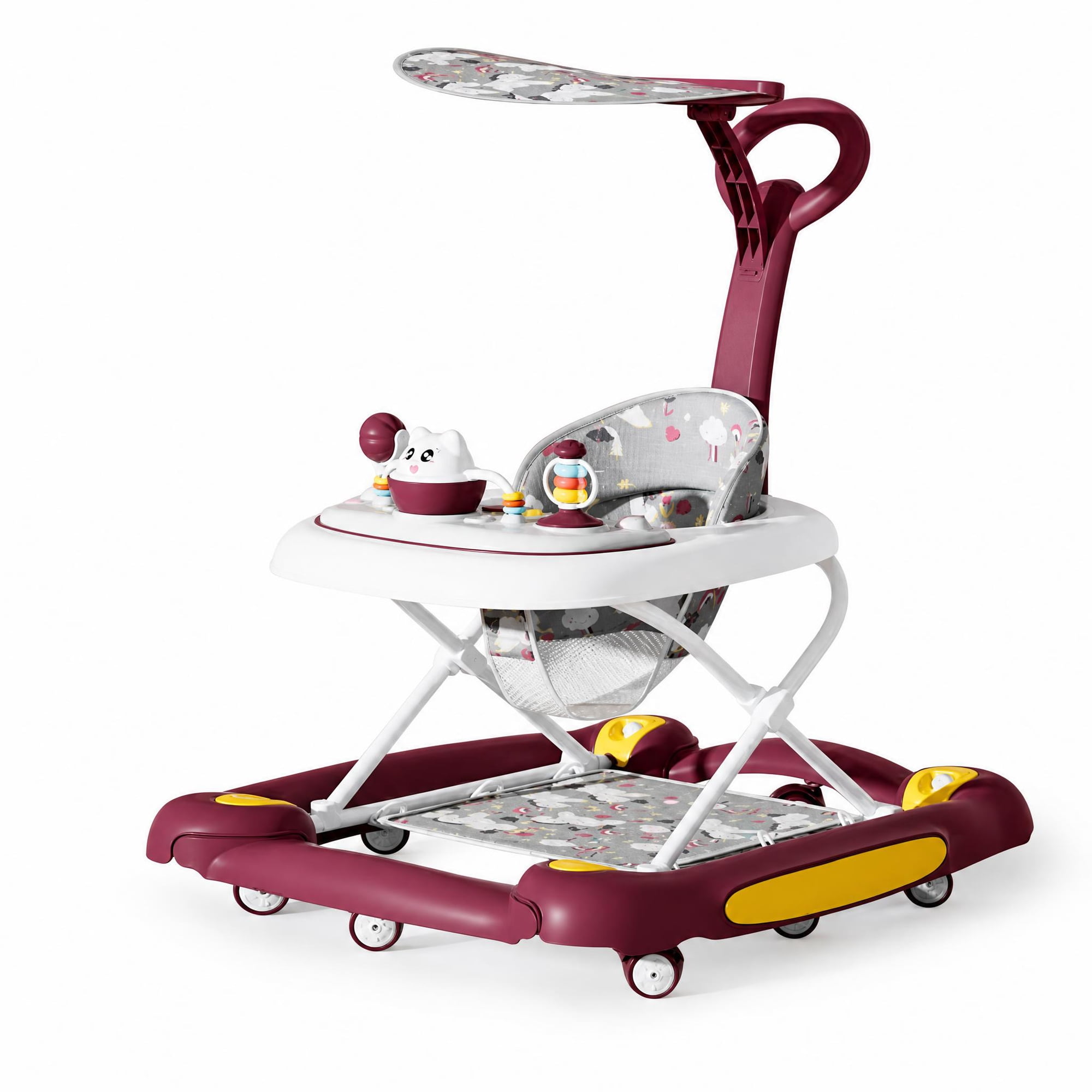 YUCHANG 5-in-1 Baby Walker - Foldable Push Walker,Height Adjustable with Wheels ,for Boys and Girls,6 -24 Months (Red)