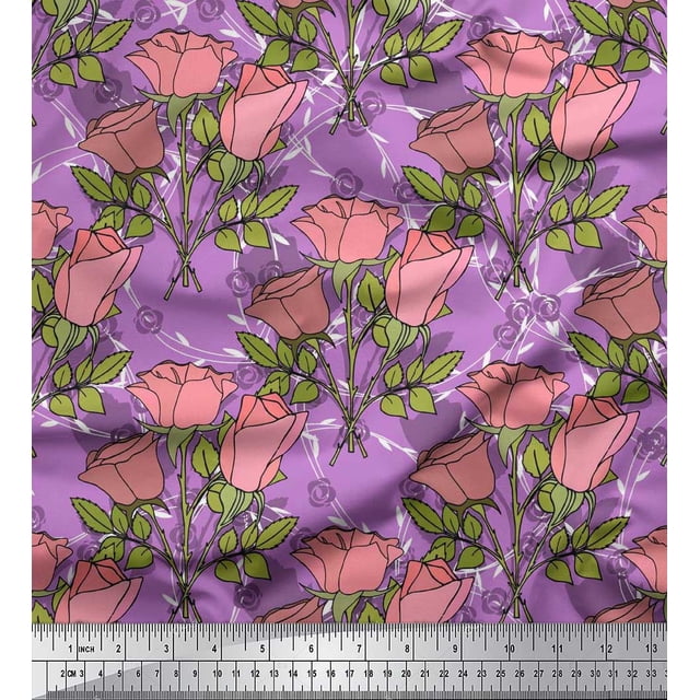 Soimoi Tissu en Rayonne Feuilles & Roses Imprimé 1 Yard 42 Pouces de Large
