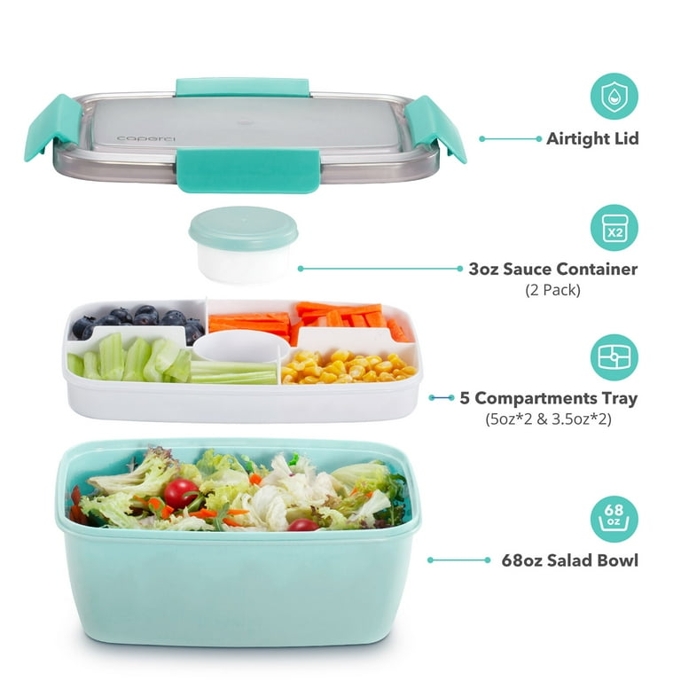 Caperci 2 Pack Large Salad Container for Lunch - 68 oz Salad Bowls To Go,  Leakproof Bento Box Adult …See more Caperci 2 Pack Large Salad Container  for