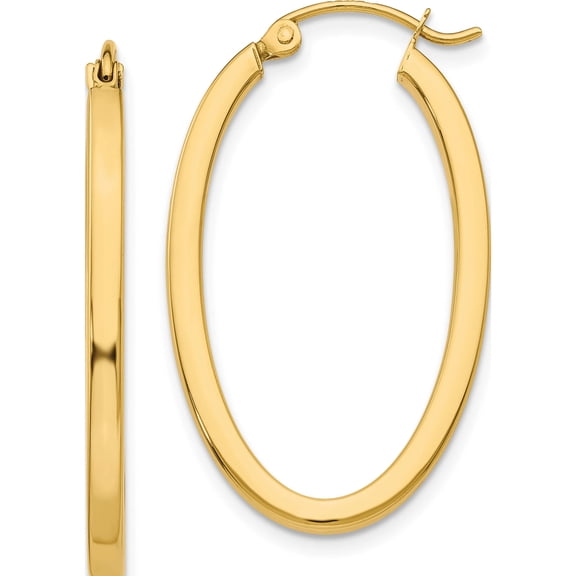 14K Yellow Gold 2mm Oval Hoop Earrings (14 X 18.5) Made In Indonesia tl240