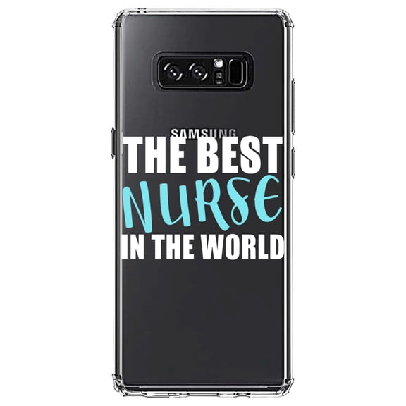 DistinctInk Clear Shockproof Hybrid Case for Samsung Galaxy Note 8 - TPU Bumper Acrylic Back Tempered Glass Screen Protector - The Best Nurse In The World