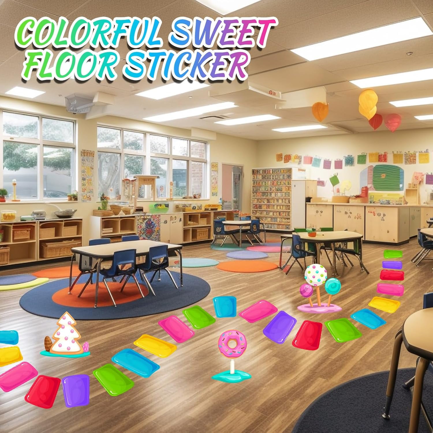 Colorful PVC Floor Stickers Candy Themed Floor Decals for Party Supplies Halloween Trunk or Treat Car Decorations
