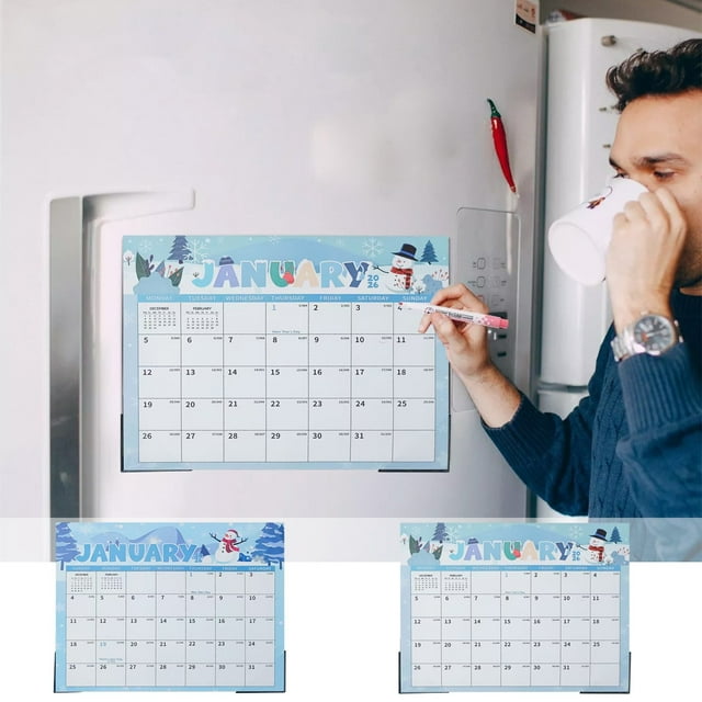 Calendario Magnético para Nevera 2026-2027 | Planificador de 18 Meses | Diseño Navideño | 1 Unidad | 33 X 29 X 1 Cm | Material: Papel