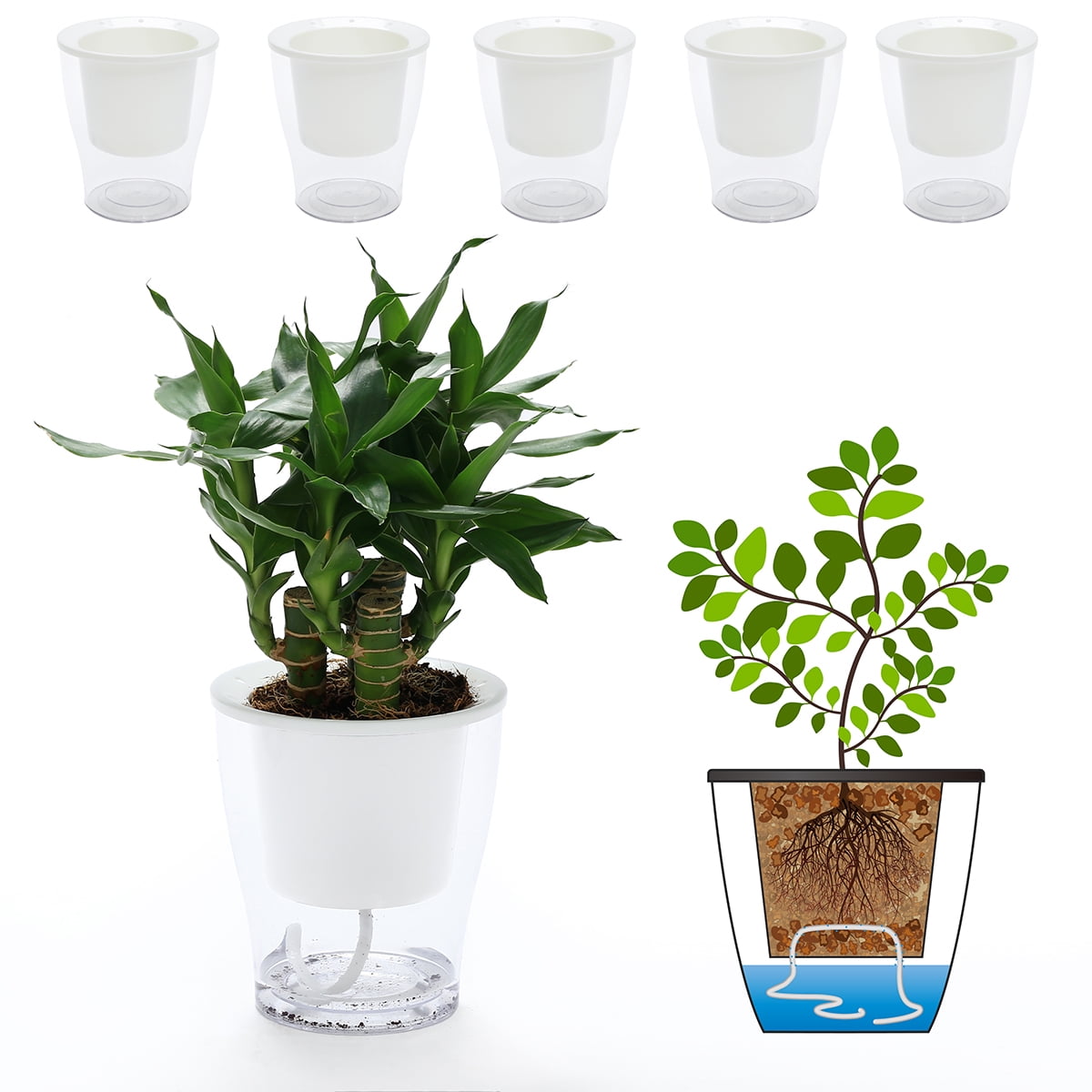 4.9 in, 4 Pack Square Pots for Indoor Plants Clear Self Watering Planters 