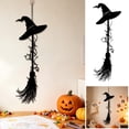 thumbnail image 2 of Gothic Witch Broomstick & Black Hat Metal Wall Decor - 2D Indoor Iron Witch Accessory, 3 Size Options, for Witches & Fantasy Lovers, 2 of 5