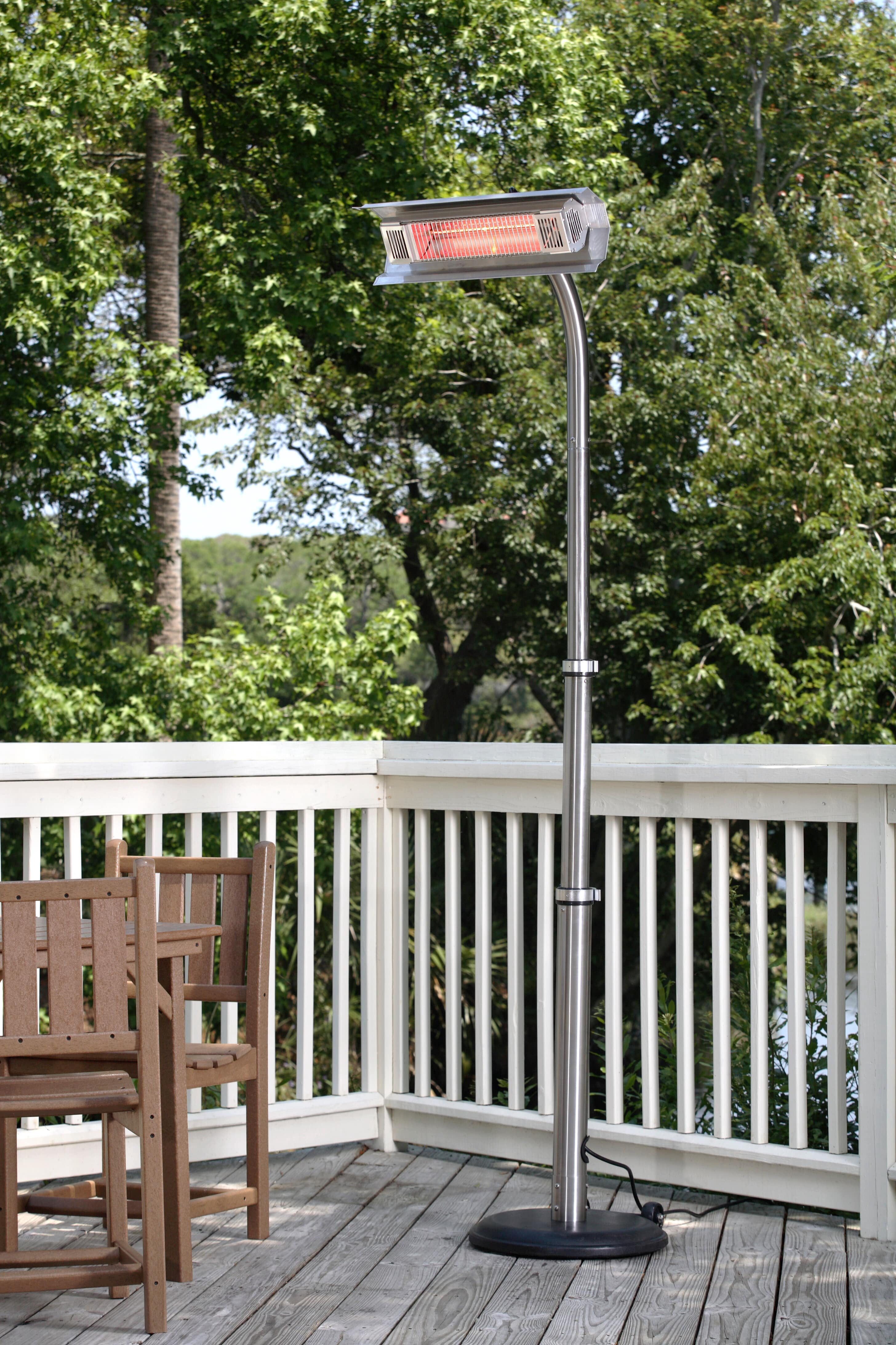 Fire Sense Telescoping Pole Mounted Patio Heater With Wheels Powder Coated Steel Tip-Stainless Steel