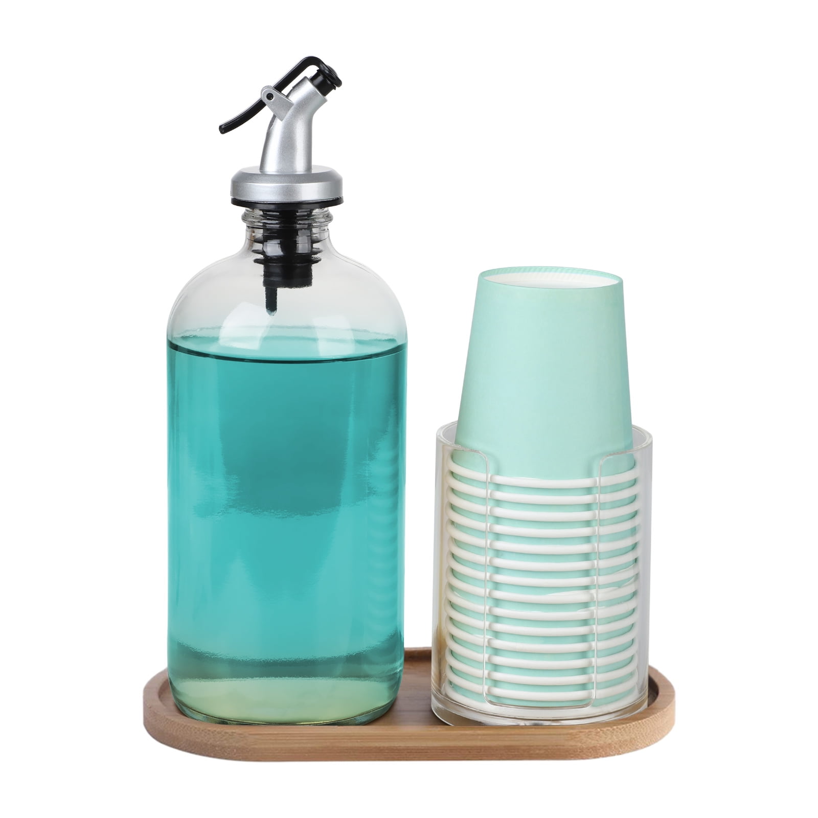 Glass Mouthwash Dispenser With Cup Holder For Bathroom