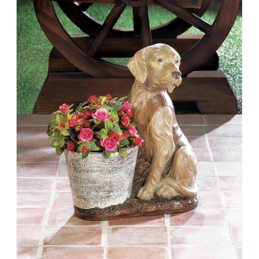 Planters Vested Golden Retriever Dog Flower Pot Planter Deck Porch