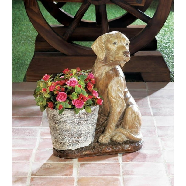 Planters Vested Golden Retriever Dog Flower Pot Planter Deck Porch