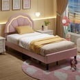 thumbnail image 4 of Demi Bonn Twin Size Upholstered LED Bed Frame with Adjustable Flower Headboard and Metal Support Feet, Platform Bed Frame with Wood Slats Support, No Box Spring Needed, Pink, 4 of 8