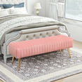 thumbnail image 3 of Furniliving Velvet Ottoman Bench  Modern Upholstered Bench  Indoor Entryway  Bench,  Pink, 3 of 10
