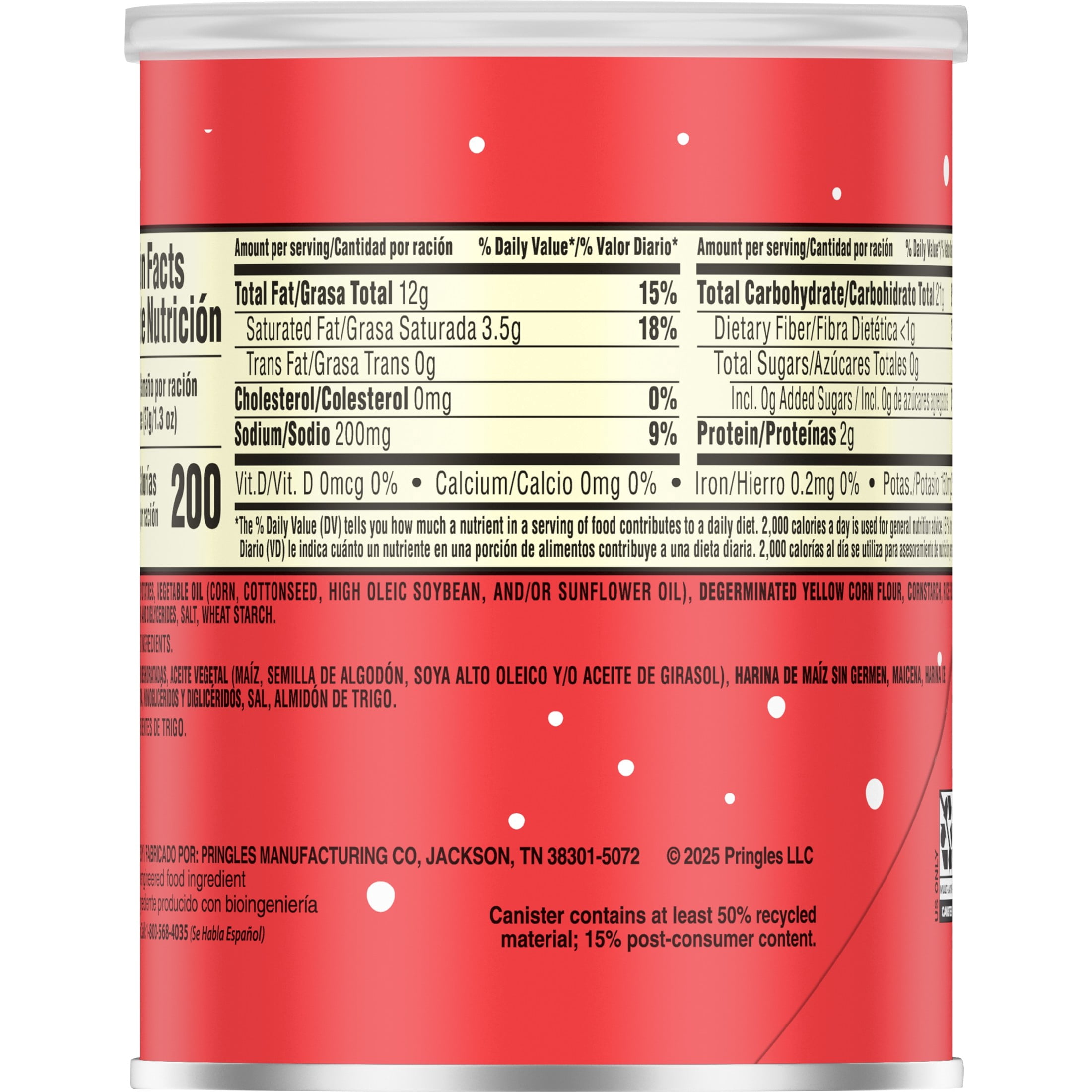 Pringles Original Potato Crisps Chips, Holiday Snacks, 1.3 oz Canister