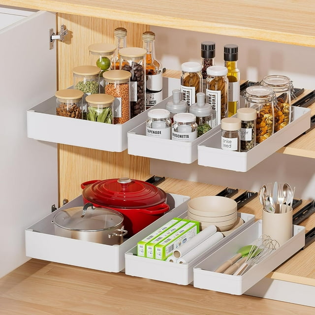 1pc/3pcs Pull Out Drawers, Peel And Stick Slide Out Drawers For Kitchen Cabinets, Pull Out Shelves For Kitchen Pantry, Bathroom Cabinet Organizer