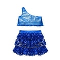 thumbnail image 4 of DPOIS Girls Kids Shiny Sequins Crop Top with Culottes Performance Costume Royal Blue 12, 4 of 5
