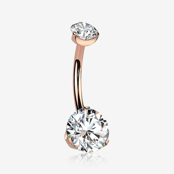 Implant Grade Titanium Rose Gold Internally Threaded Prong Set Belly Button Ring