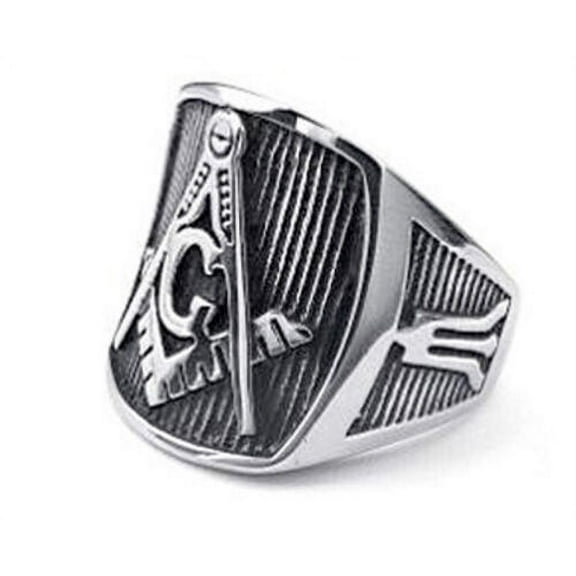 Masonic Rings Freemason Ring for sale. Steel Pinstripe - Square and Compass