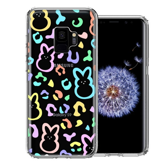 MUNDAZE for Samsung Galaxy S9 Leopard Easter Bunny Candy Colorful Rainbow Double Layer Phone Case Cover