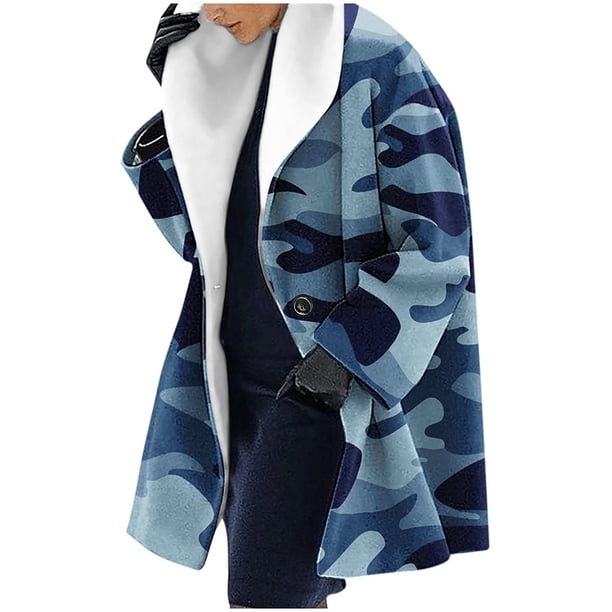 Cárdigan abierto de manga larga de invierno de camuflaje para mujer, abrigo informal, gabardina, abrigo largo ajustado cálido para mujer, prendas de vestir, abrigos Pompotops qwe19730