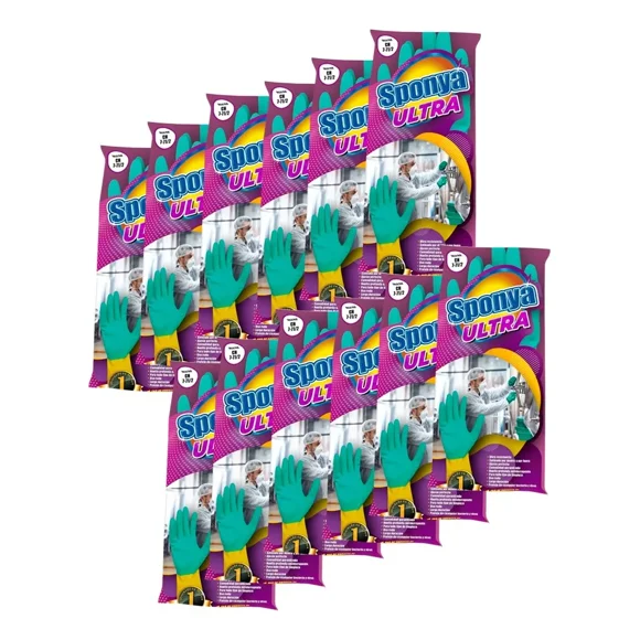 Pack Kit 12 Pares Guantes Limpieza Sponya Ultra Uso Rudo