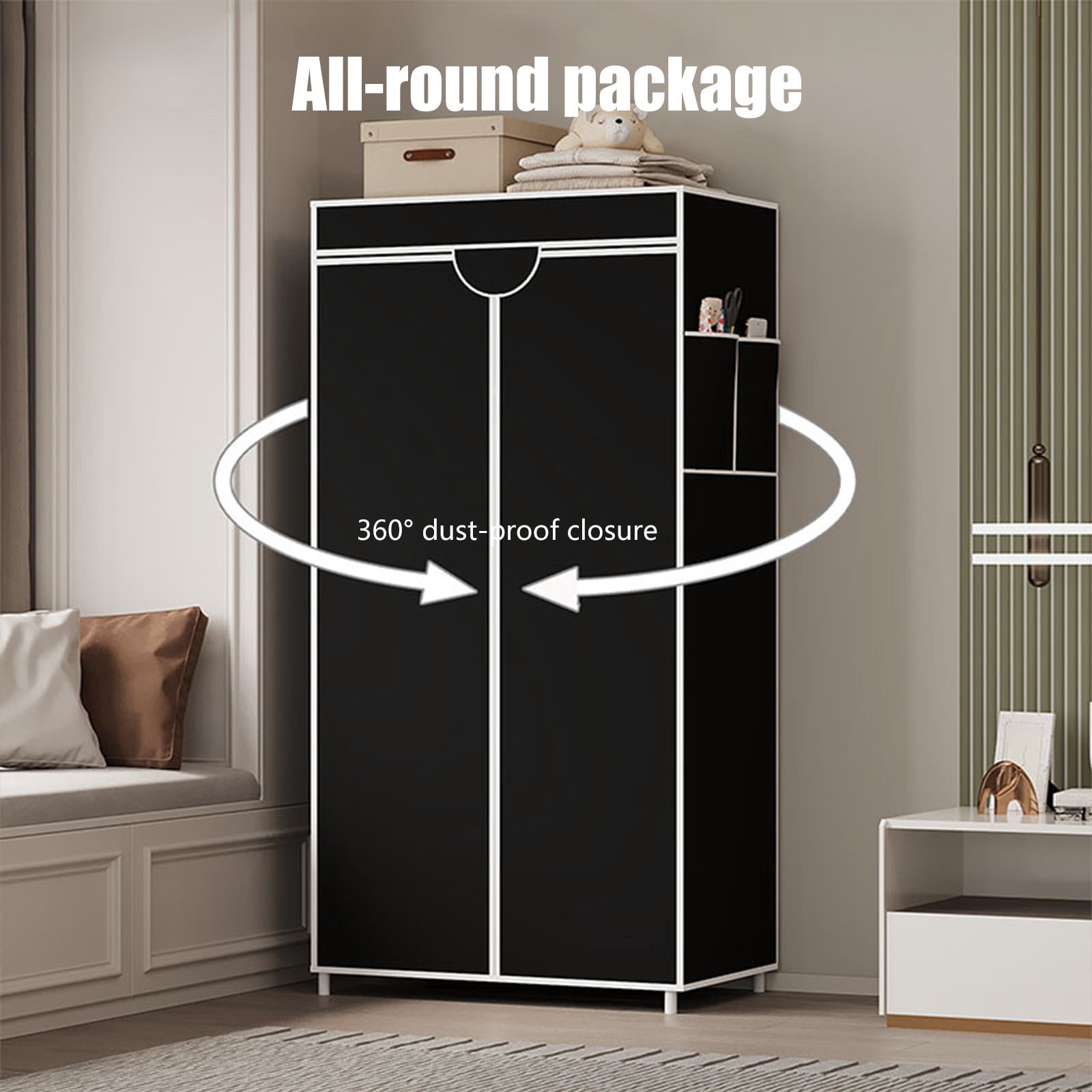 Freestanding Closet Organizer | Portable Wardrobe Storage Cabinet with Non-Woven Cover | 57.48X22.44X17.32In for Bedroom, Clothes, Shoes & Bags