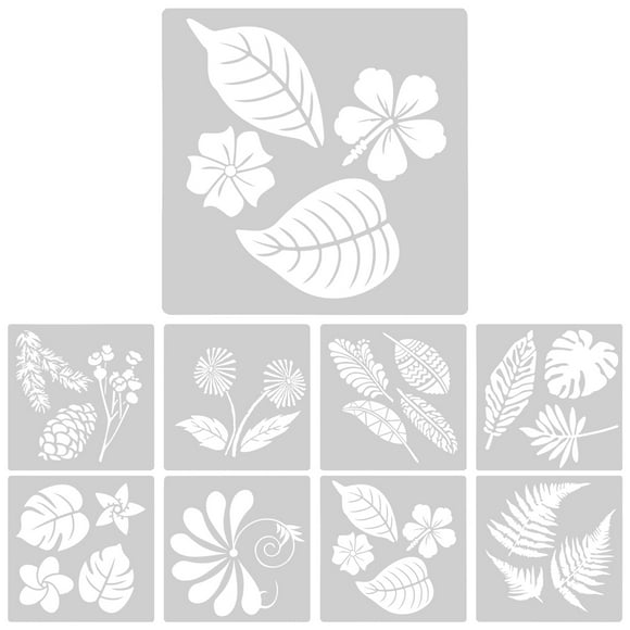 UPOUART 9pcs Wall Stencils for Painting White Reusable Painting Templates Tropical Style Teens Adults
