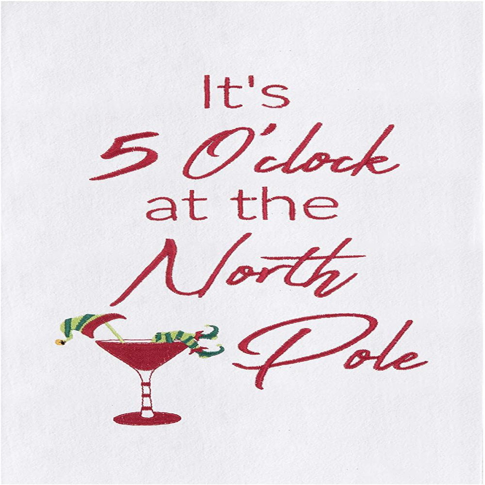 Its 5 Oclock at North Pole Cocktail Embroidered Flour Sack Kitchen Dish Towel 