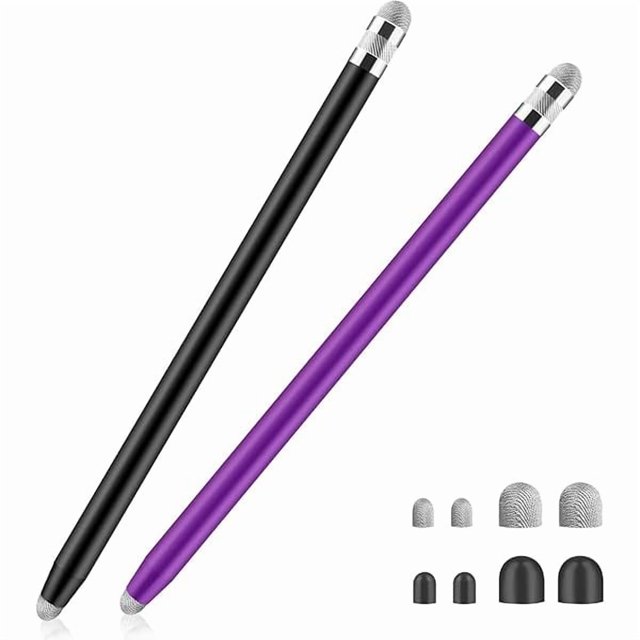 wonima11 Stylus Pens for Touch Screens, 4 in 1 Sensitivity Capacitive Stylus Touch Screen Pen with 8 Extra Replaceable Tips for iPhone iPad Tablets All Universal Devices(2Pcs) (Black+Purple)
