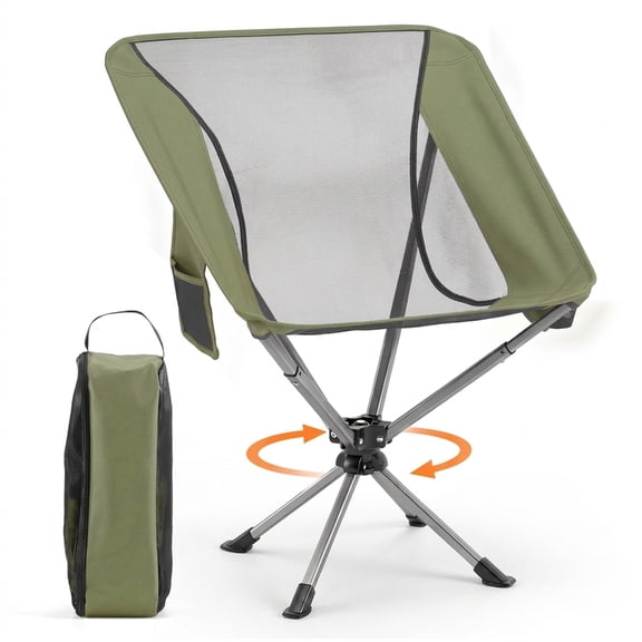 Biotree 360° Swivel Camping Chair with Cup Holder and Side Pocket for Beach Support 300 LBS, Supports 330 lbs, Green