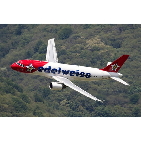An Airbus A320 of Edelweiss Air in flight over Locarno Switzerland Poster Print by Luca NicolottiStocktrek
