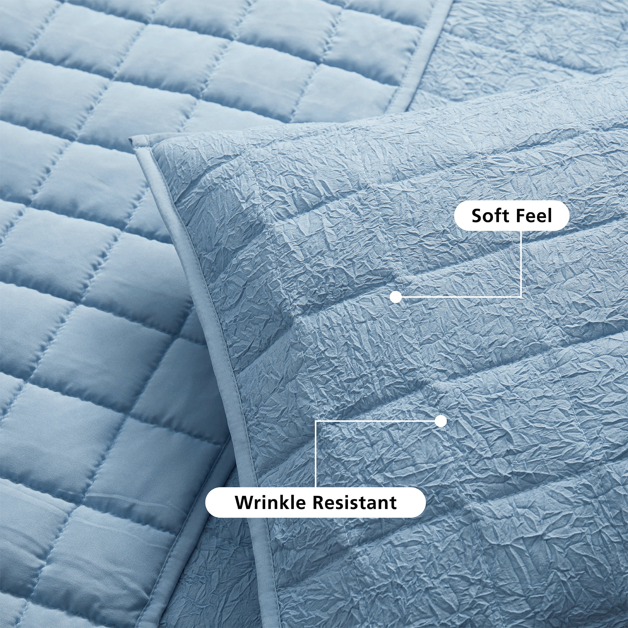 Mainstays Crinkle Pillow Sham, King, Light Blue, 1 Pack
