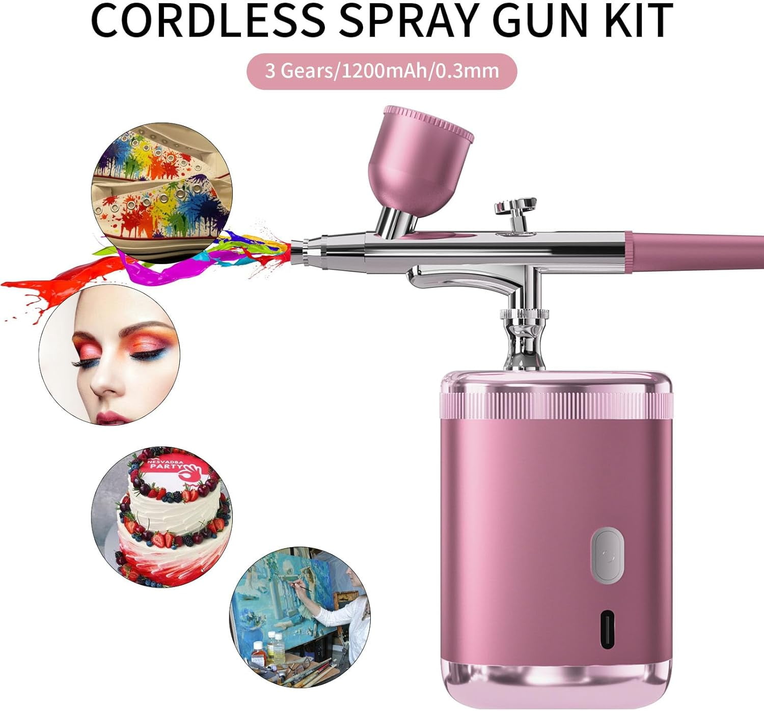 Airbrush Kit with Compressor, Rechargeable Auto Handheld Airbrush Set with 3 Levels Pressure Multi-Function Portable Airbrush for Nails Art Model Painting Makeup Cake Decor Barber (Single Action)