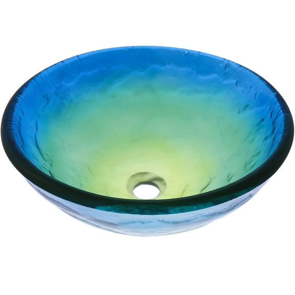 Novatto TIS-191 Mare Blue, Yellow and Green Glass Vessel Bathroom Sink, 16.5 Inch Diameter