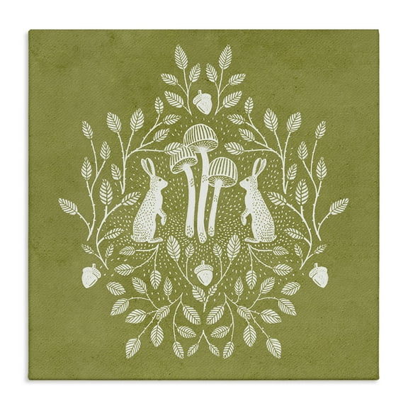 Stupell Industries Olive Green Botanical Rabbits Plants & Flowers Painting Wrapped Canvas Art Print Wall Art, 17 x 17